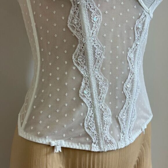 VTG Lingerie Luxury US 34 C Intimates White Lace Gartier Longline Corset Bustier - Picture 6 of 15